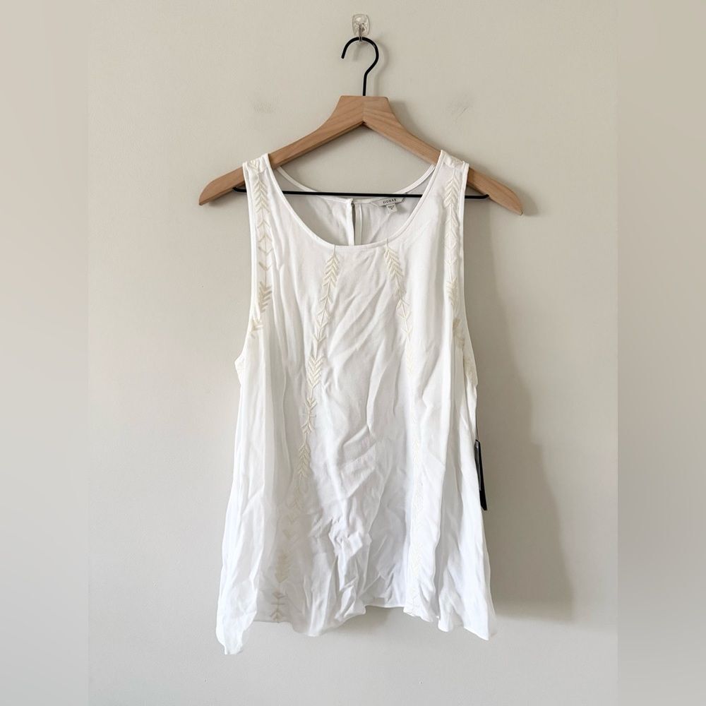 NWT Guess Miri Embroidered Tank Top in White Size XL